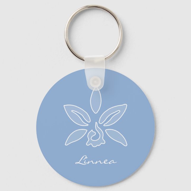 Porte-clés Elégante Orchidée Simple Poudre Fleur Bleue Avec N (Recto)