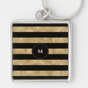 Porte-clés Élégante Parties scintillant d'or noir Monogramme 
