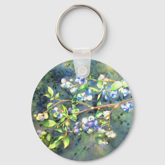 Porte-clés Elégante peinture à l'aquarelle de bleuet (Recto)