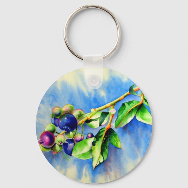 Porte-clés Elégante peinture à l'aquarelle de bleuet (Recto)