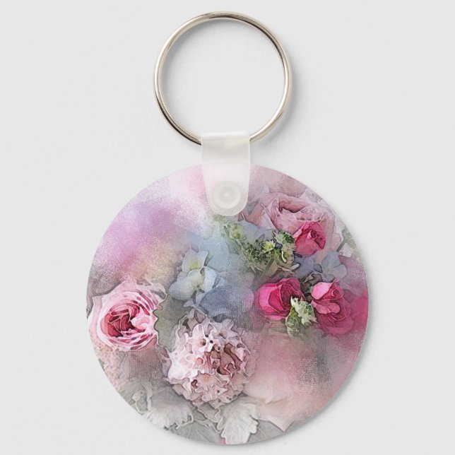 Porte-clés Elégante Rose Fleurs Modèle d'aquarelle (Recto)