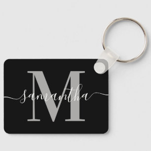 Porte-clés Elégante Signature Gris Moderne Monogramme Photo N