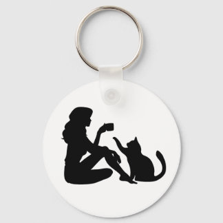 Porte-clés Elégante silhouette fille avec Porte - clé de chat