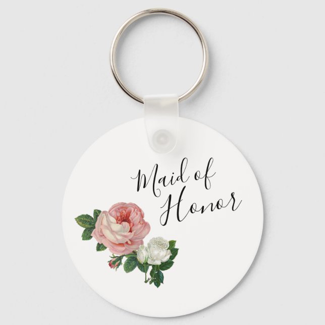 Porte-clés Élégantes fleurs modernes rose roses servante d'ho (Recto)