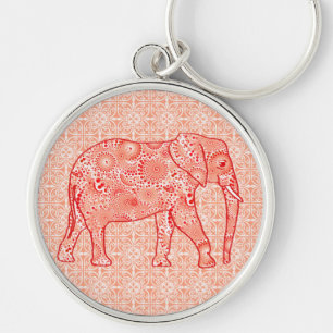 Porte-clés Éléphant à tourbillon fractal - orange corail et b