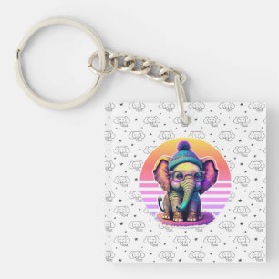 Porte-clés Eléphant bébé mignon avec lunettes et Beanie