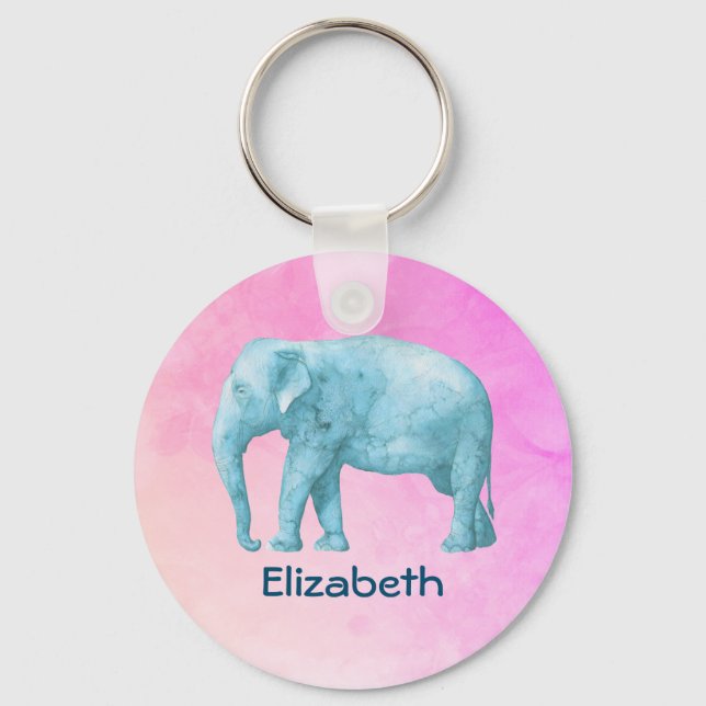 Porte-clés Eléphant bleu clair personnalisé (Recto)