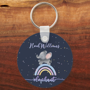 Porte-clés Éléphant de bébé mignon jouant sur un arc-en-ciel