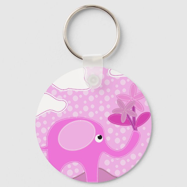 Porte-clés Eléphant et fleurs rose bébé (Recto)