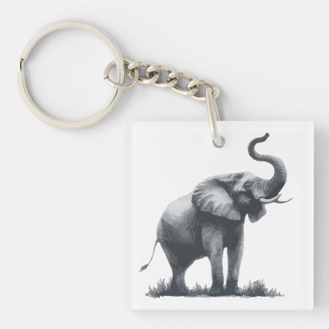 Porte-clés Eléphant majestueux avec tronc élevé (Devant)