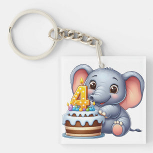 Porte-clés Éléphant Mignon 4ème Anniversaire