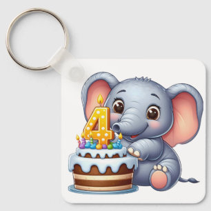 Porte-clés Éléphant Mignon 4ème Anniversaire