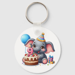 Porte-clés Éléphant Mignon 9ème Anniversaire