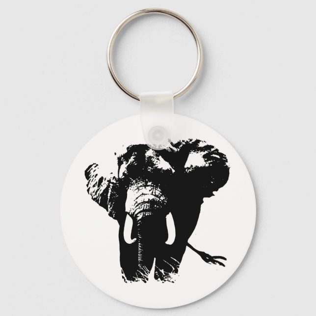 Porte-clés Eléphant noir & blanc Pop Art (Recto)
