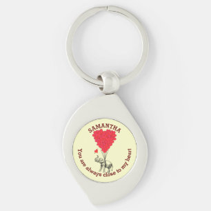 Porte-clés Éléphant romantique et coeur rouge personnalisé