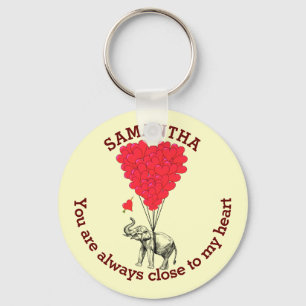 Porte-clés éléphant romantique et coeur rouge personnalisé