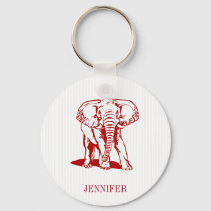 Porte-clés Éléphant rouge foncé mignon monogrammé