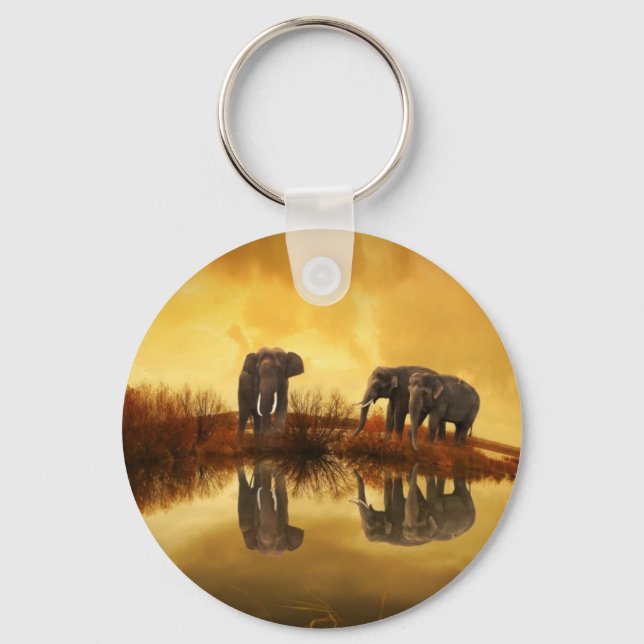 Porte-clés Eléphants asiatiques en Thaïlande sous un coucher  (Recto)