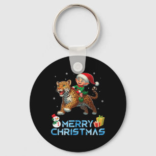 Porte-clés Elf Riding Leopard Snowman Présenter Joyeux Noël