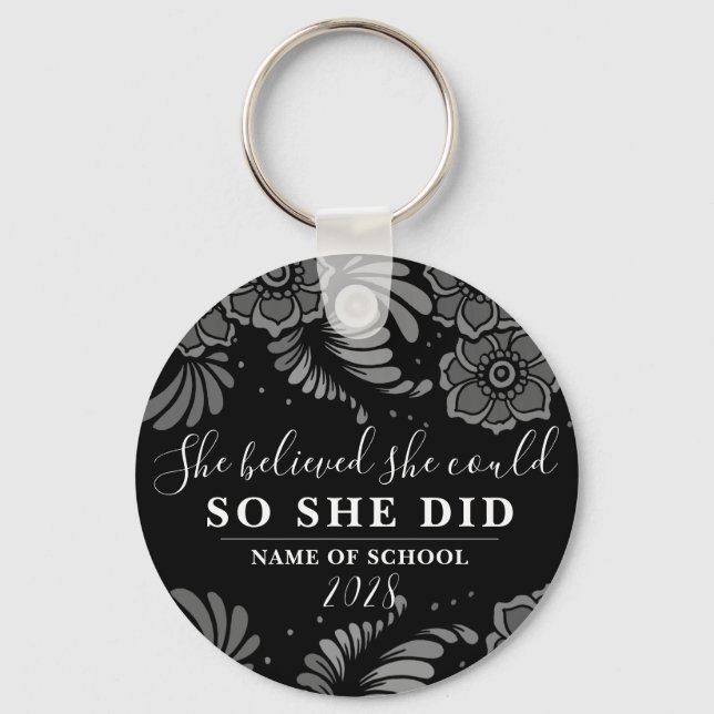 Porte-clés Elle Croyait Qu'Elle Pourrait Fleur D'Argent Noir  (Recto)