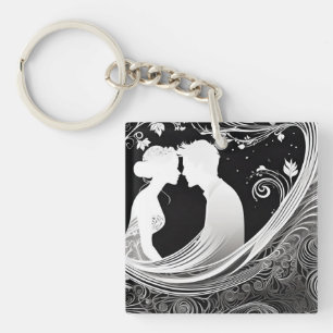 Porte-clés Embrasser intemporel Blanc & Noir Silhouette Kiss
