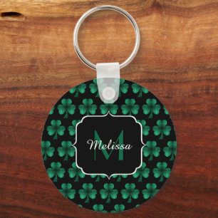 Porte-clés Emerald Green Sparkle Shamrock noir Monogramme
