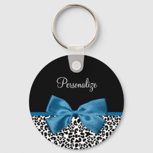 Porte-clés Empreinte de léopard animal Motif jolie Bleu Bow