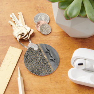 Porte-clés Empreinte de léopard Glittery sur Glossy Grey