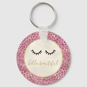 Porte-clés Empreinte de léopard rose or des cils noirs
