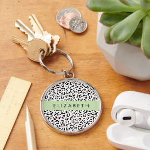 Porte-clés Empreinte de léopard, Spots, Noir Et Blanc, Votre