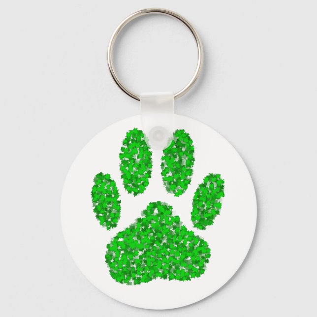 Porte-clés Empreinte de patte de chien de feuillage vert (Recto)