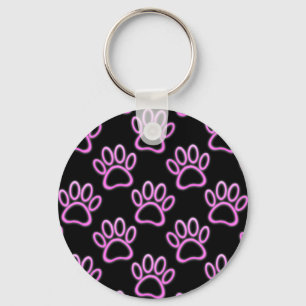 Porte-clés Empreinte de patte de chien de Néon rose