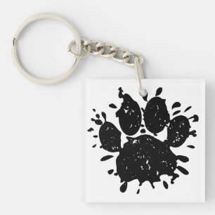 Porte-clés Empreinte de patte Distressed Black Paint Splatter