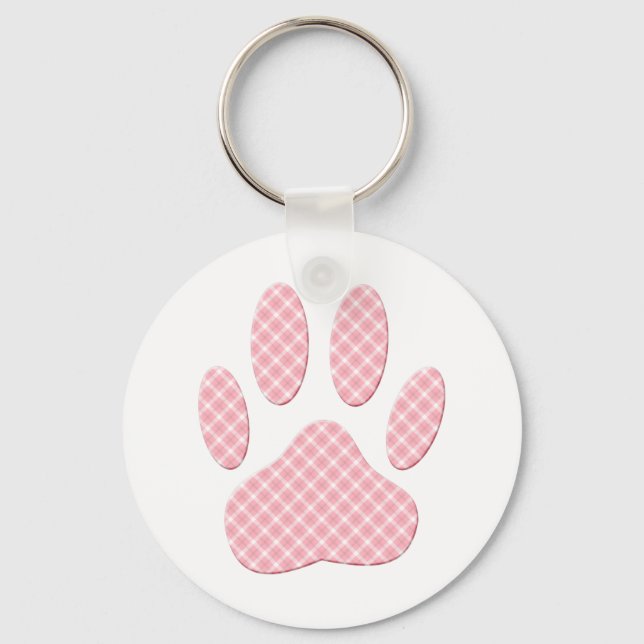 Porte-clés Empreinte de patte Tartan Rose Et Blanc (Recto)