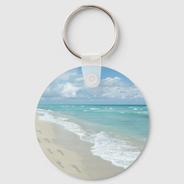 Porte-clés Empreintes sur la plage de sable blanc, Pittoresqu (Recto)