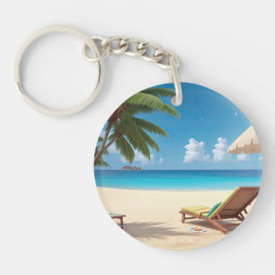 Porte-clés en acrylique avec scène de plage tropic