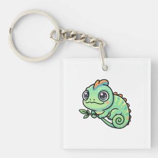 Porte-clés en acrylique Caméléon Vert Bébé Mignon