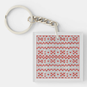 Porte-clés en acrylique carré ROUGE TRICOT NORDIQU