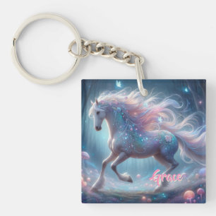 Porte-clés en acrylique Cheval Blanc Majestueux Pe