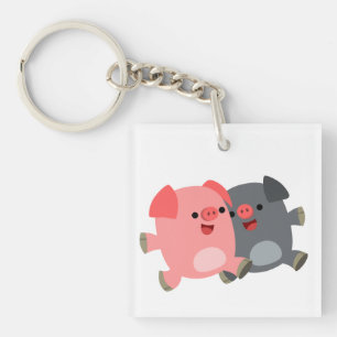 Porte-clés en acrylique cochons de dessin animé no