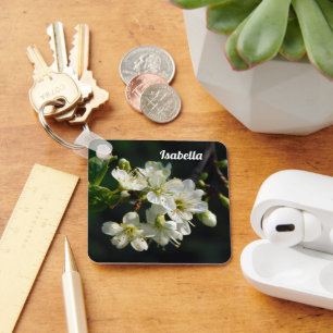 Porte-clés en acrylique Fleur de prunier blanc bot