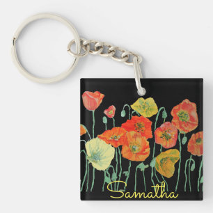Porte-clés en acrylique floral avec des coquelicot