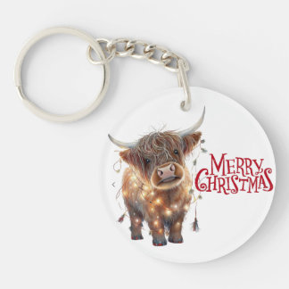 Porte-clés en acrylique vache highland Noël