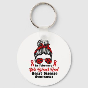Porte-clés En Février Nous Portons Red Messy Bun Maladie Coeu