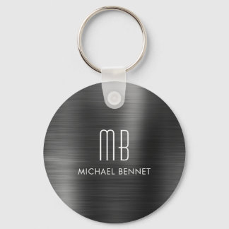Porte-clés en métal brossé faux noir à monogramme