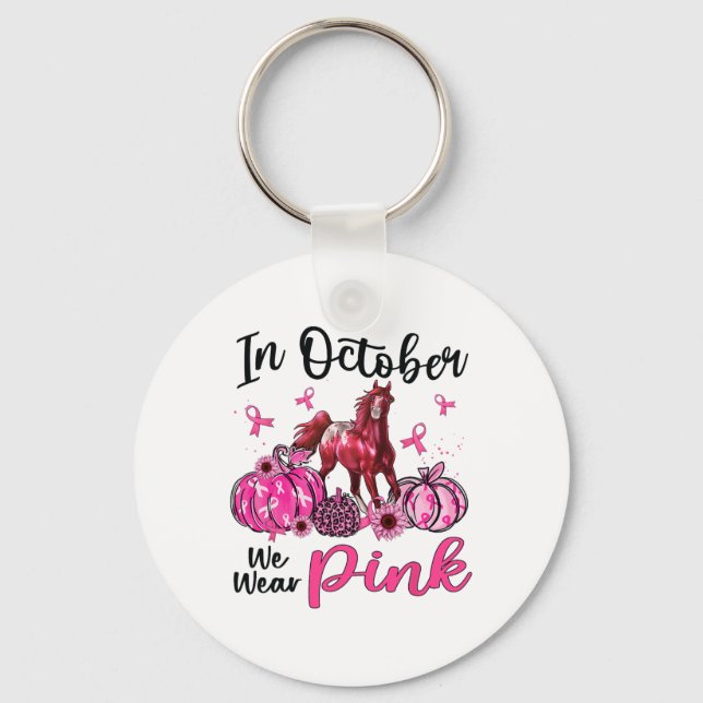 Porte-clés En Octobre Nous Portons Le Citrouille Cheval Rose  (Recto)