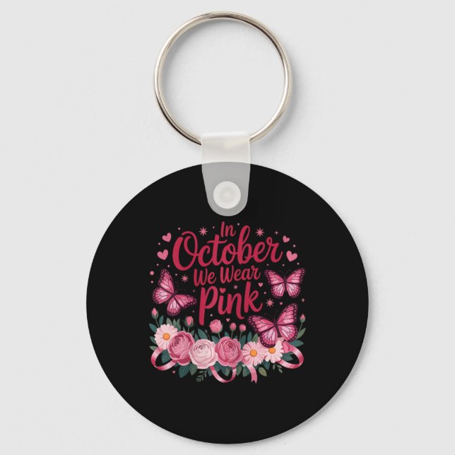 Porte-clés En Octobre Nous Portons Rose Beurre Fleurs De Papi (Recto)