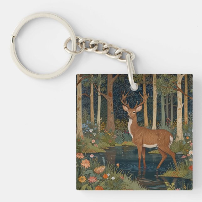 Porte-clés Enchanteur boho rustique forêt bois cerfs art (Devant)