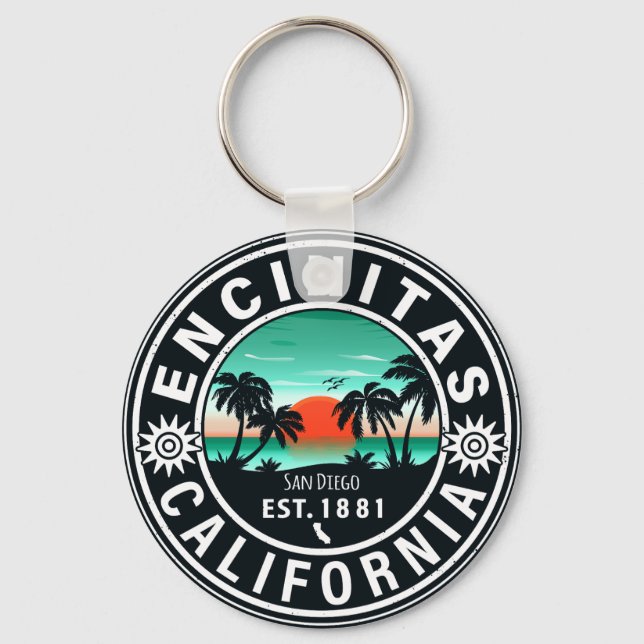 Porte-clés Encinitas California Retro Sunset Souvenirs 80s (Recto)