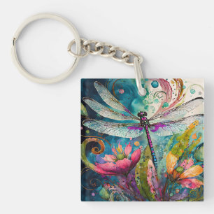 Porte-clés Encre et stylo Aquarelle Dragonfly Acrylique